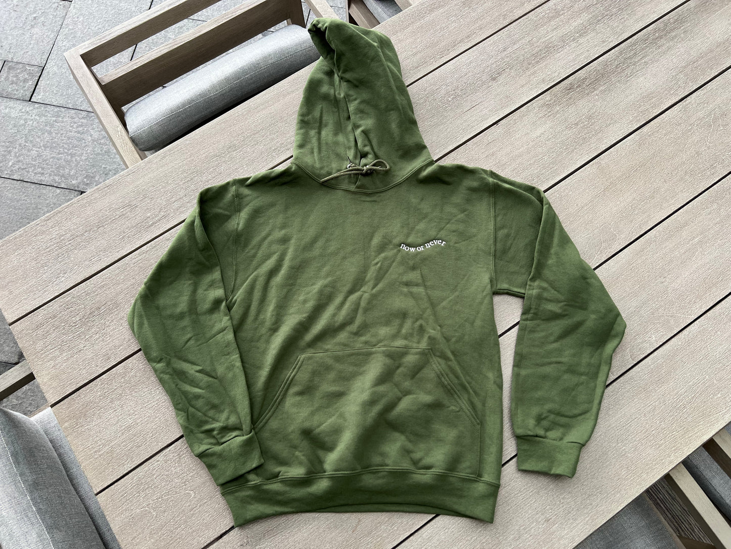 Embroidered Now or Never Hoodie