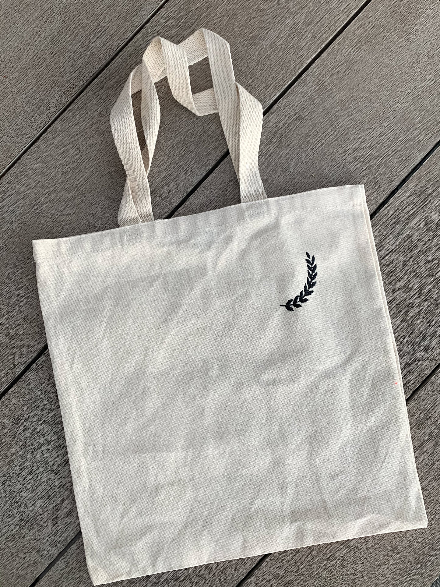 Embroidered Laurel Canvas Tote Bag