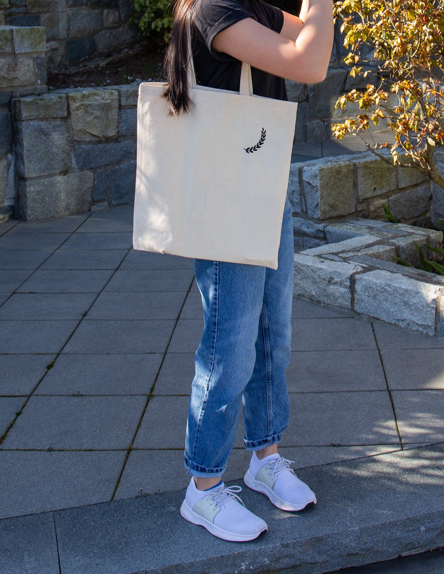 Embroidered Laurel Canvas Tote Bag