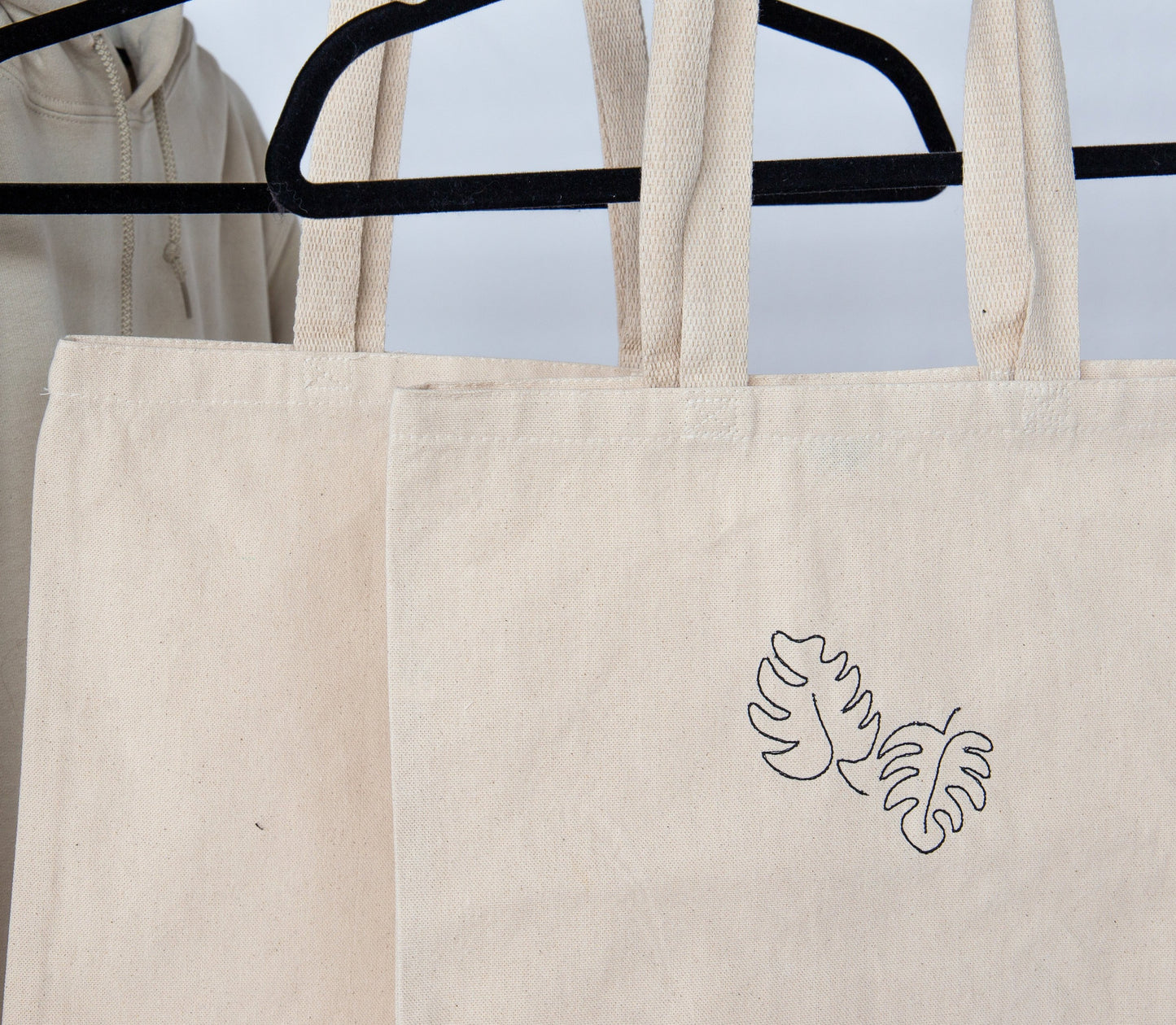 Embroidered Monstera Leaf Tote Bag