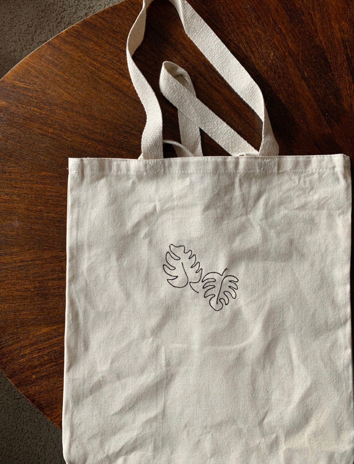 Embroidered Monstera Leaf Tote Bag